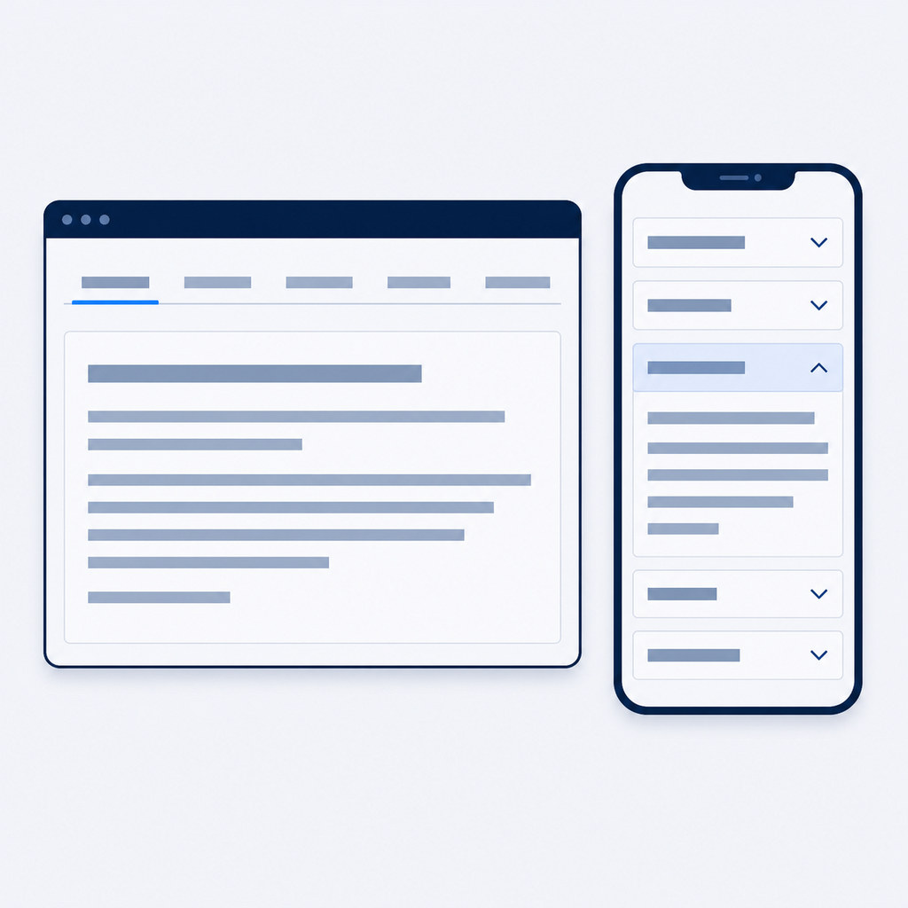 Mobile accordion design and desktop product tabs layout
