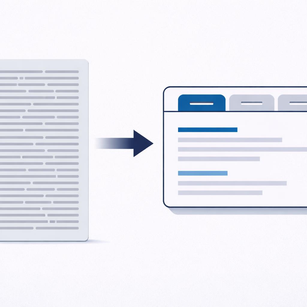 Product specifications display showing text compression into tabs